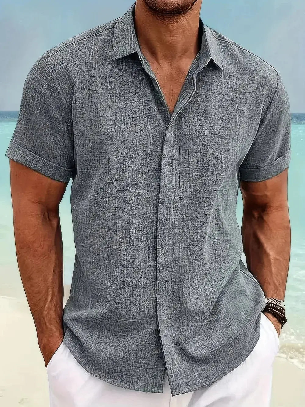 Heren Casual Strandshirt Met Korte Mouwen VIQA© NEDERLANDGrijs-3XL