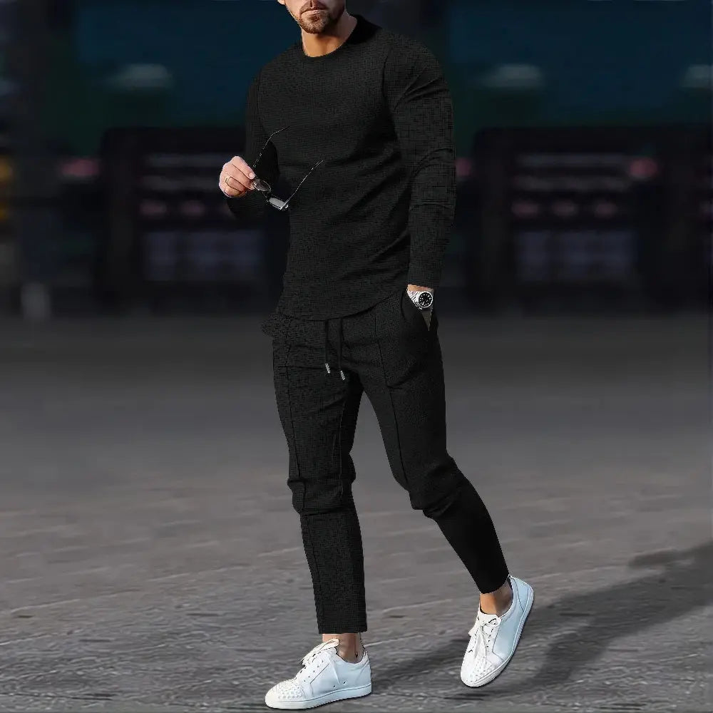 Heren 2-Delige Set T-Shirt Met Lange Mouwen En Joggingbroek VIQA© NEDERLANDZwart-3XL