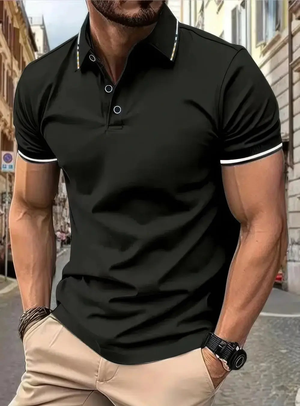Heren Revers Polo T-shirt Met Korte Mouwen VIQA© NEDERLANDZwart-3XL