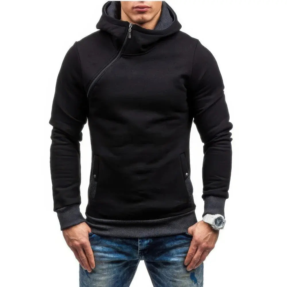 Heren Slim Trui Diagonale Rits Hoodie VIQA© NEDERLANDZwart-XXL