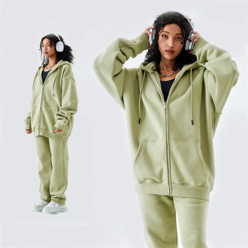 Dames Fleece Casual Hoodie Met Rits VIQA© NEDERLANDGroen-XXL