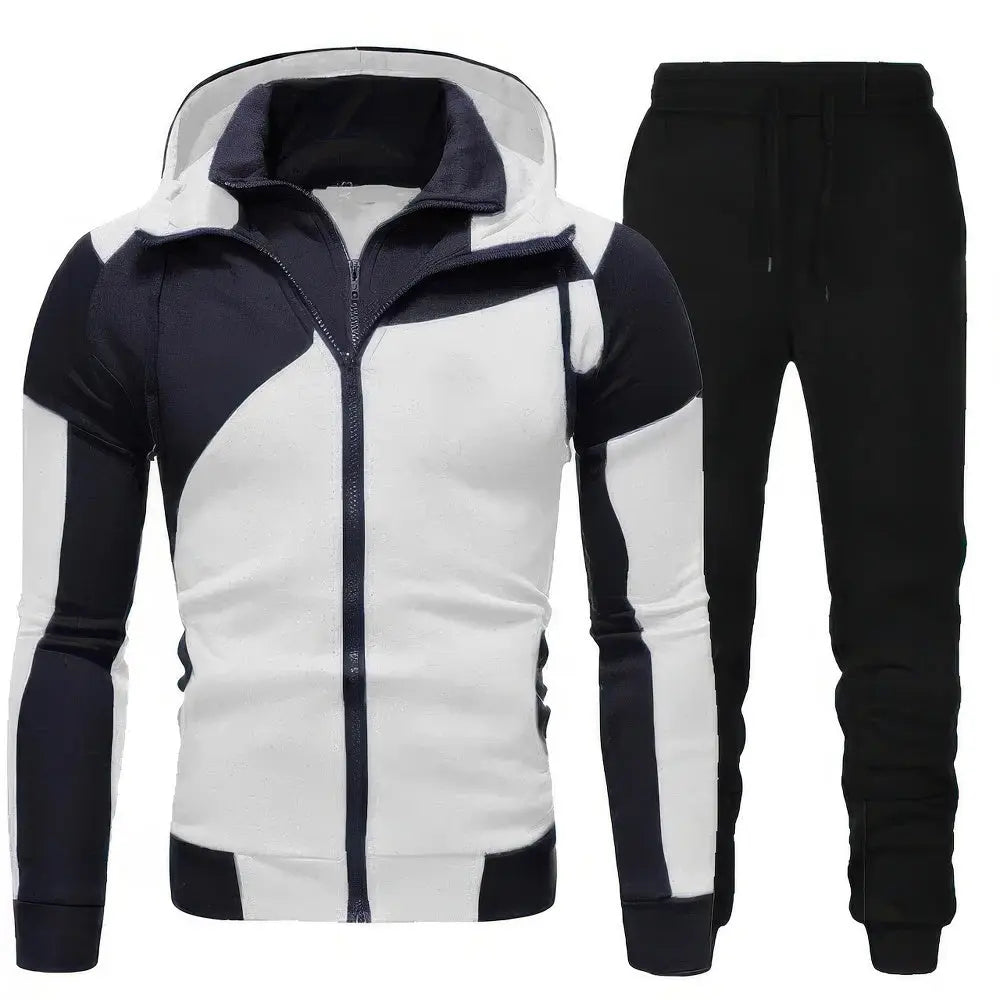 Heren Hoodie Sweatpants Ritssluiting 2-Delig Trainingspak Sportkleding VIQA© NEDERLANDWit-3XL