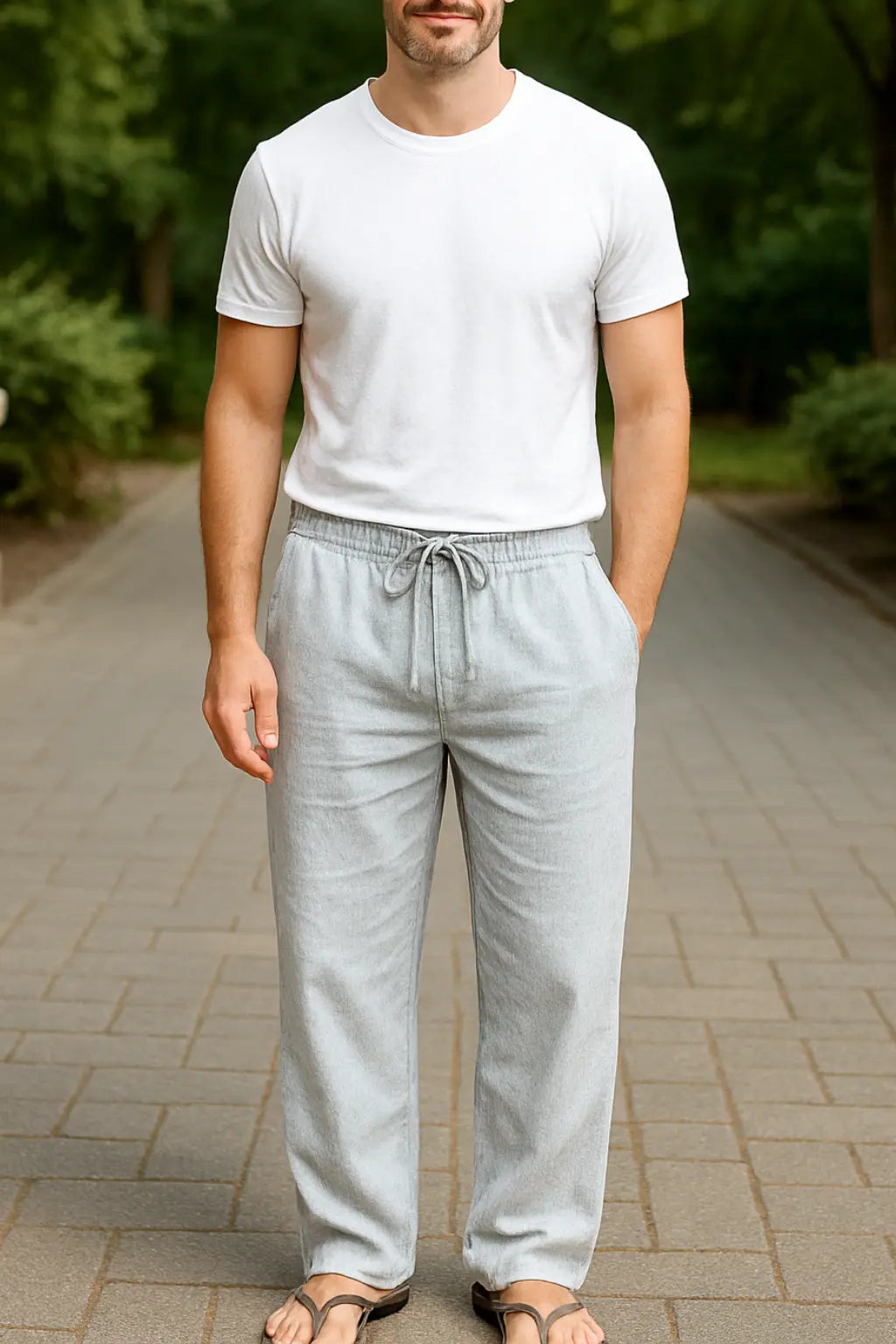 Heren Linnen Wijde Broek, Casual Broek, Lichtgewicht Zomer Sweatbroek | VIQA VIQA© NEDERLANDGrijs / 2XL