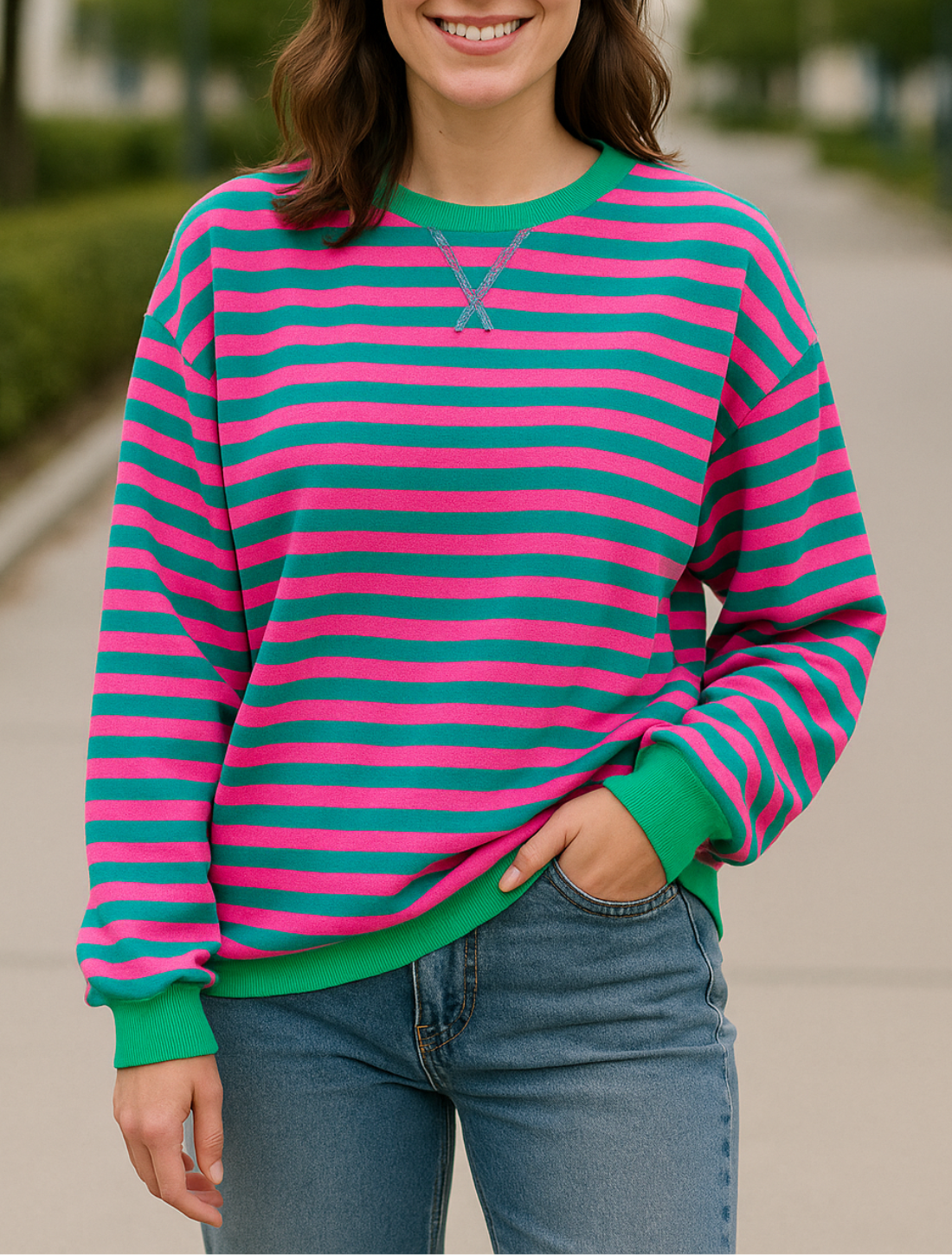 Gestreepte Trui Voor Dames, Losvallende Casual Zachte Ronde Hals Pullover Hoodie, Herfst En Winter Comfort | VIQA VIQA© NEDERLAND