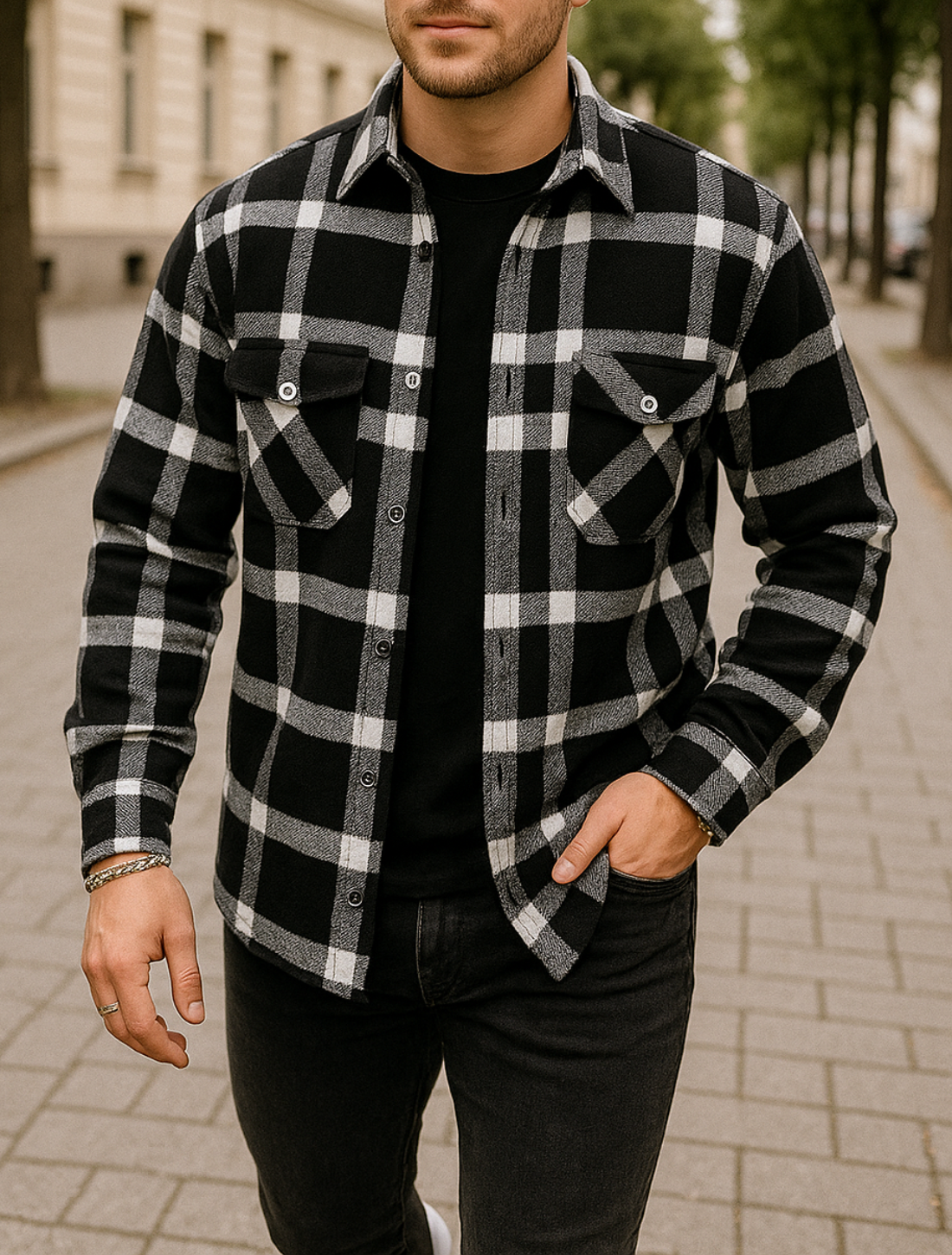 Heren Geruit Overhemd, Lange Mouwen Knoopsluiting Revers Top, Casual Lente Herfst Wit Geruit Blouse | VIQA VIQA© NEDERLAND