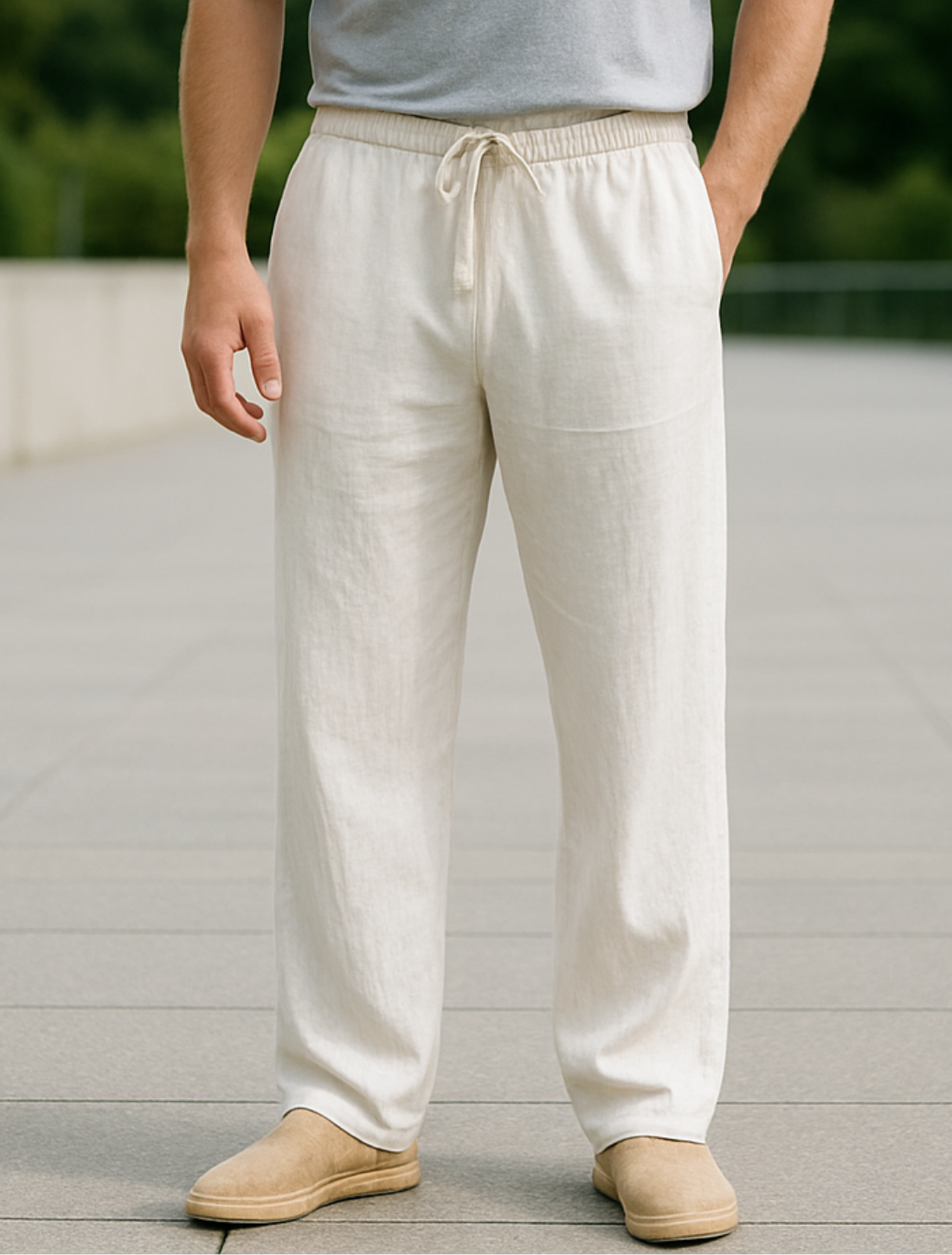 Herenbroek Van Katoen En Linnen, Effen Minimalistische Casual Broek Met Trekkoord En Rechte Pijpen | VIQA VIQA© NEDERLAND