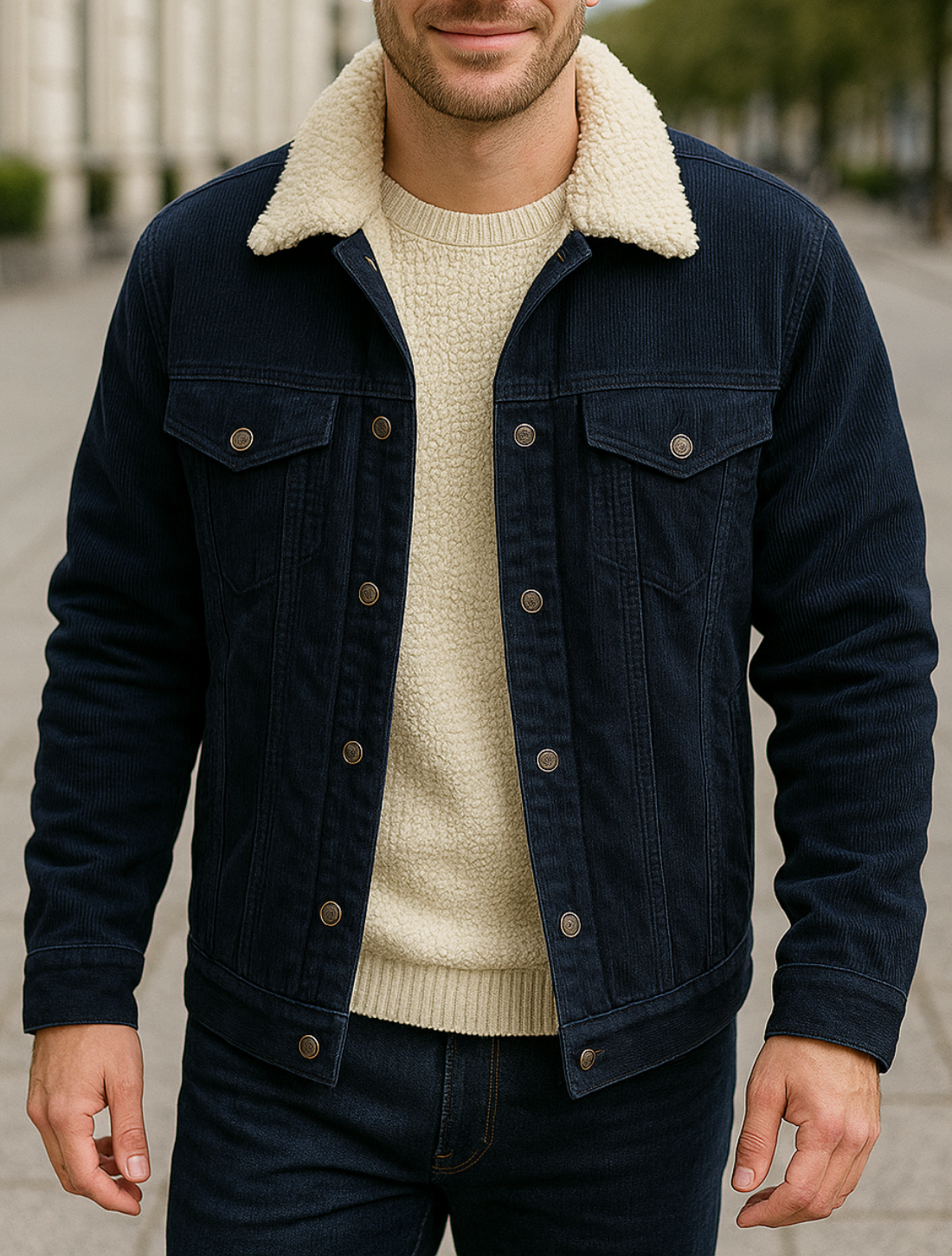 Heren Corduroy Jas, Sherpa Fleece Windjack, Dikke Warme Winterjas Met Meerdere Zakken | VIQA VIQA© NEDERLAND