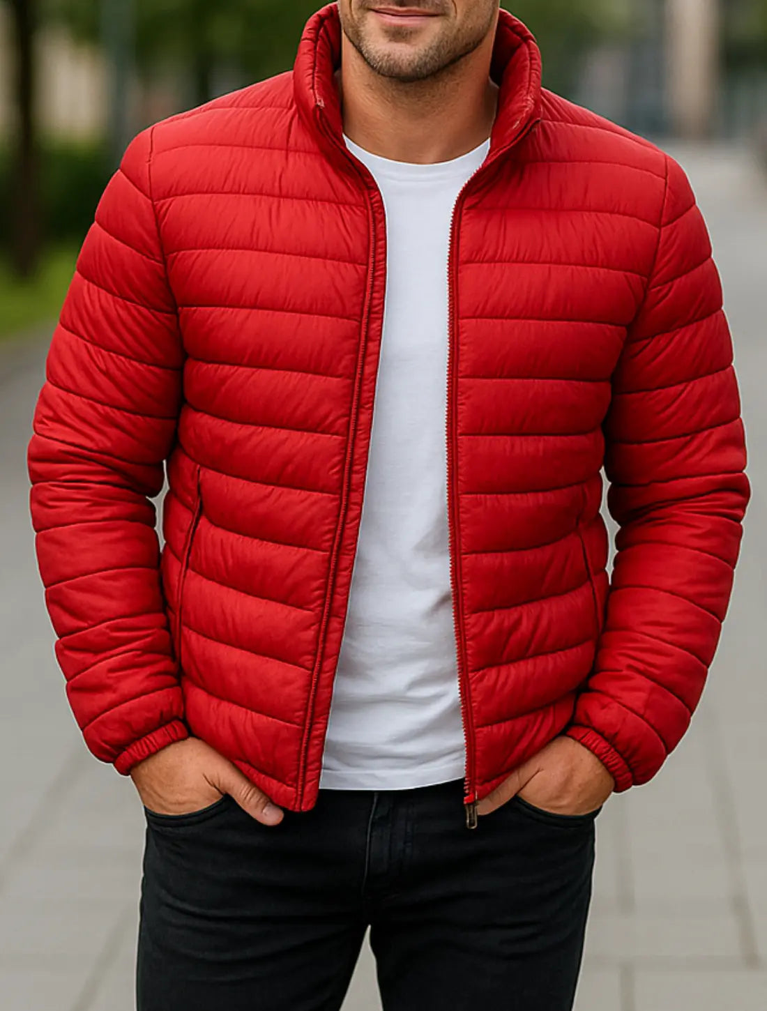 Heren Winter Puffer Jas, Dikke Gevoerde Donzen Jas, Warme Casual Windjack Met Kraag | VIQA VIQA© NEDERLANDRood / 2XL