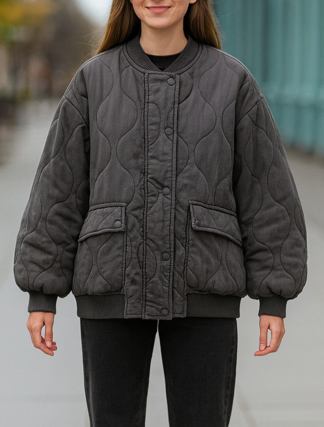 Dames Bomberjas, Casual Lange Mouwen Losse Winterjas | VIQA VIQA© NEDERLANDGrijs / L