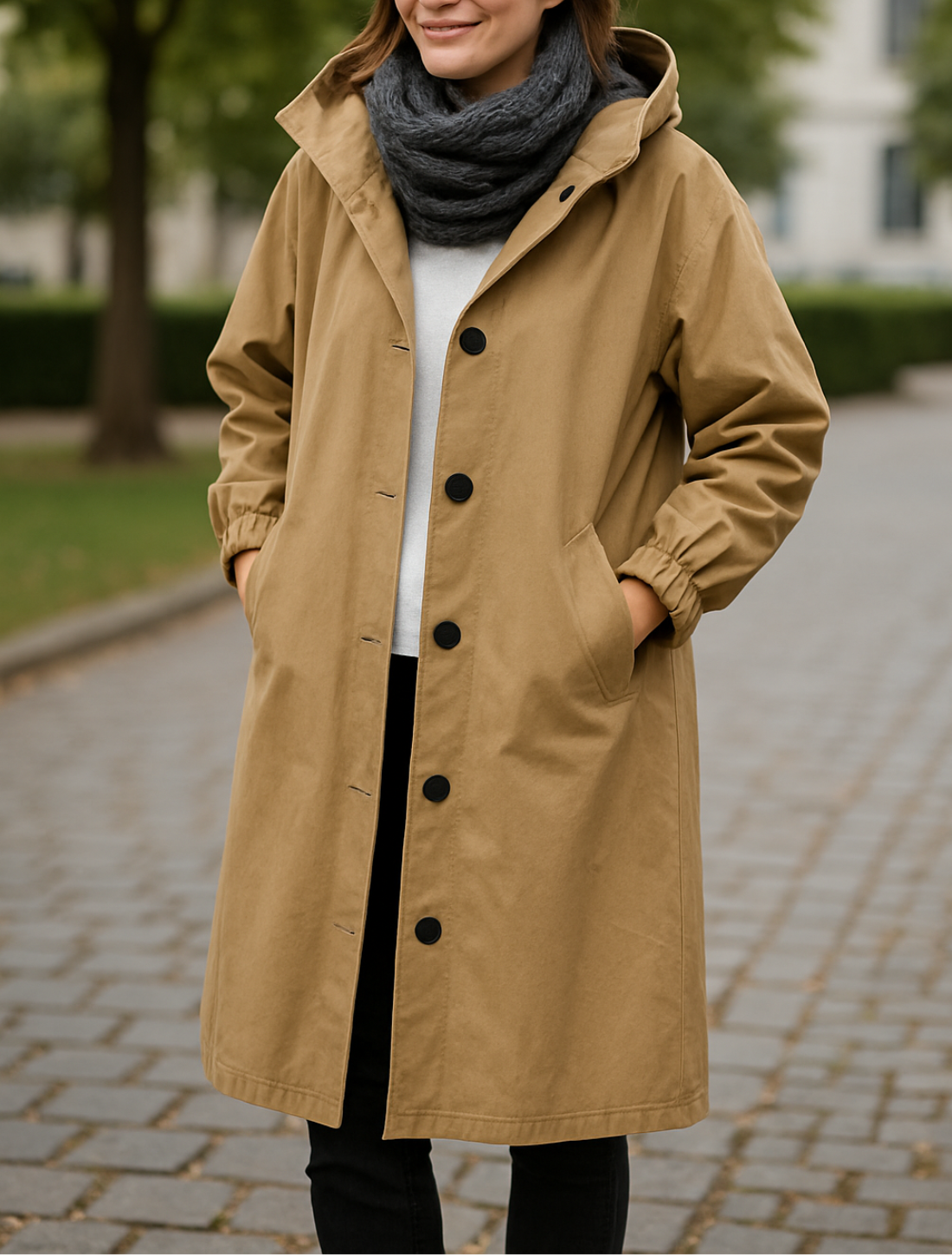 Lange Trenchcoat Voor Dames, Effen Gekleurde Windjack Met Capuchon, Elegante Losse Regenjas VIQA VIQA© NEDERLAND