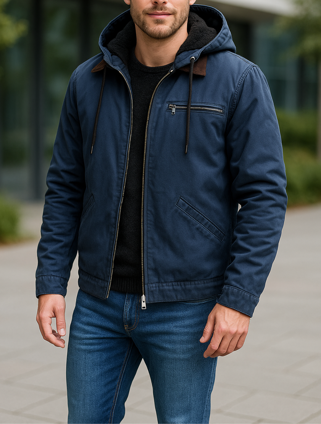 Heren Casual Hooded Jacket, Fleece gevoerde rits jas met zakken, Winter Outdoor Warm Bovenkleding | VIQA VIQA© NEDERLAND
