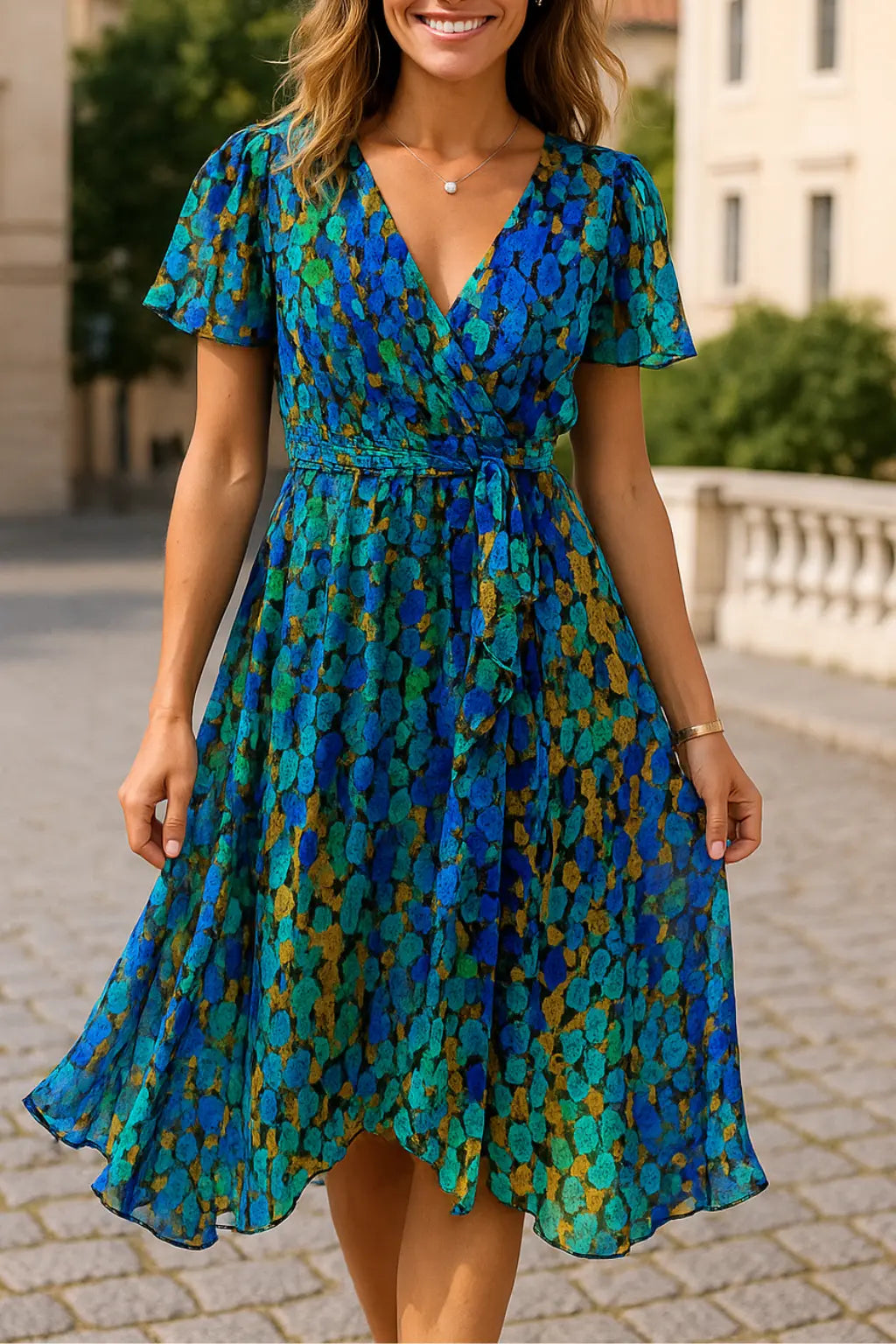 Dames Zomer Bloemen A-Lijn Jurk, Korte Mouwen Los Fit Lange Maxi Jurk Met Stippen | VIQA VIQA© NEDERLANDGroen / 2XL