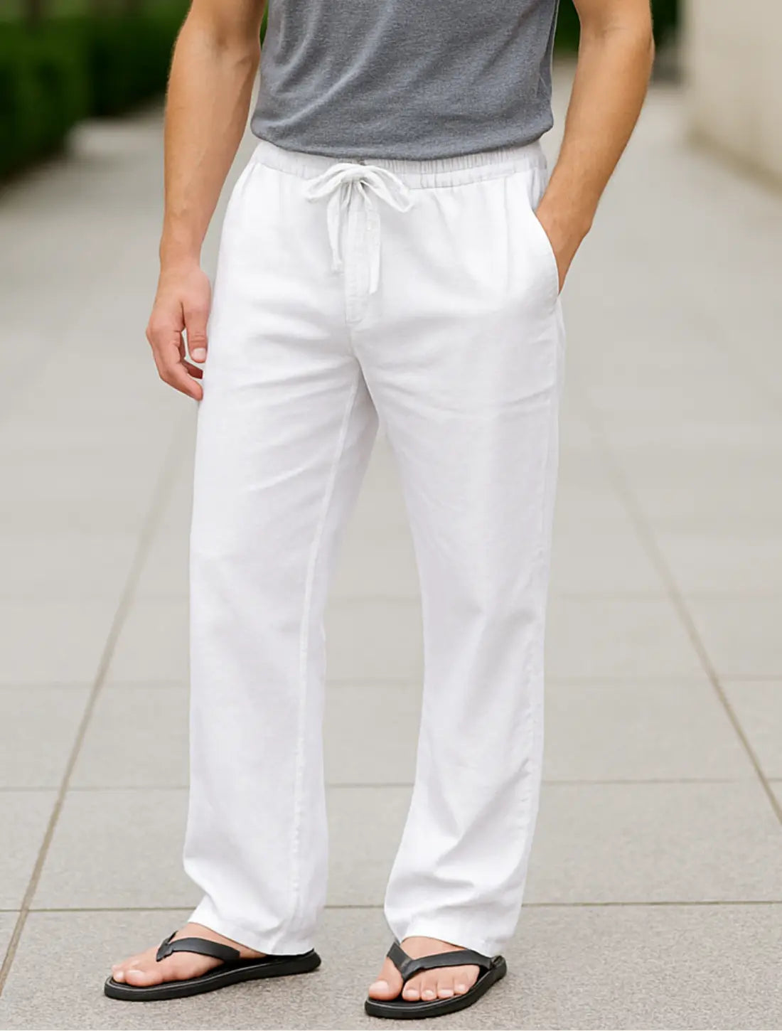 Lichtgewicht Herenbroek, Elastische Taillebroek, Casual Lange Zomerbroek | VIQA VIQA© NEDERLANDWit-2XL