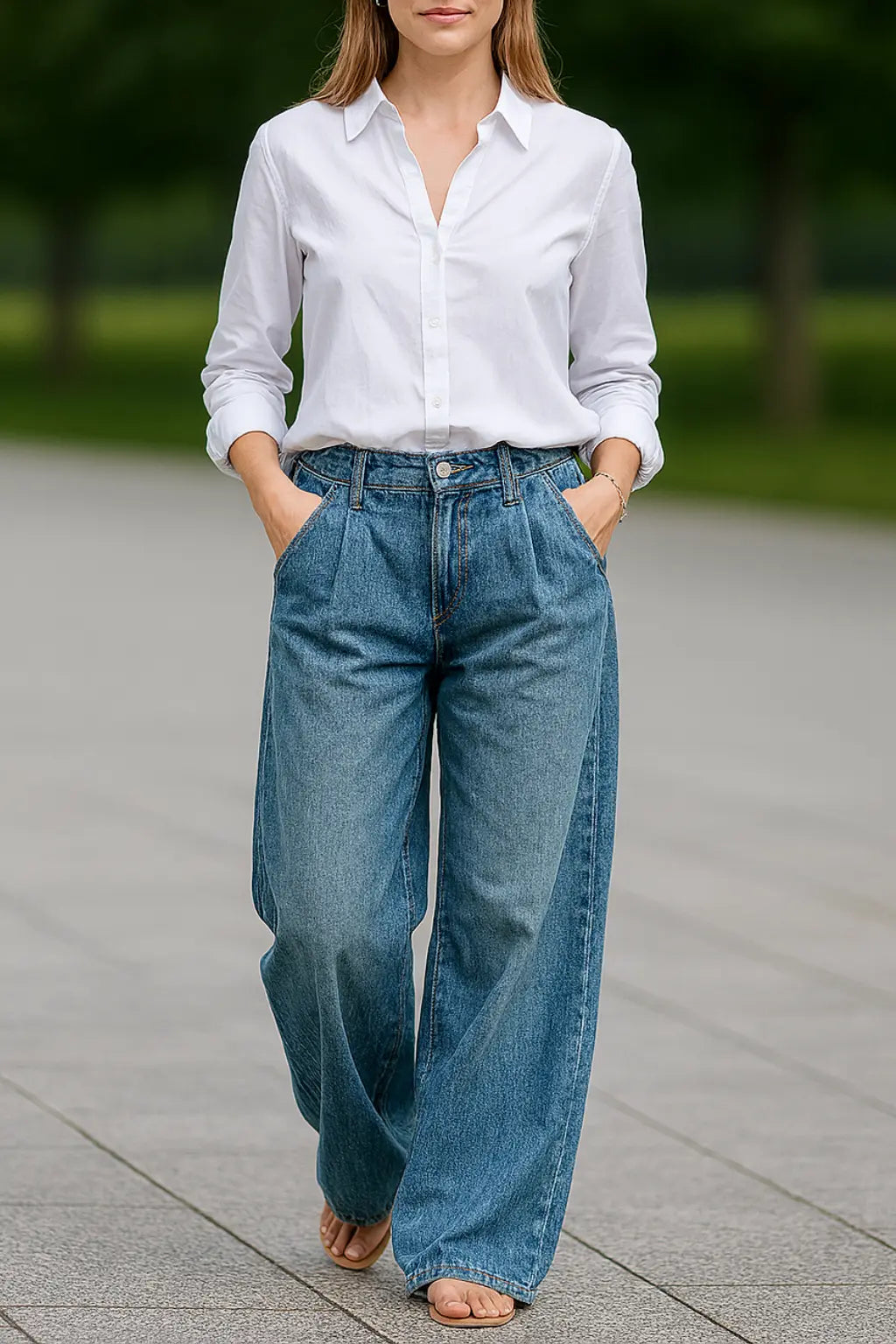 Dames Jeans Met Hoge Taille En Wijde Pijpen, Retro Losse Pasvorm Broek Met Afslank Eigenschappen | VIQA VIQA© NEDERLANDBlauw / 2XL