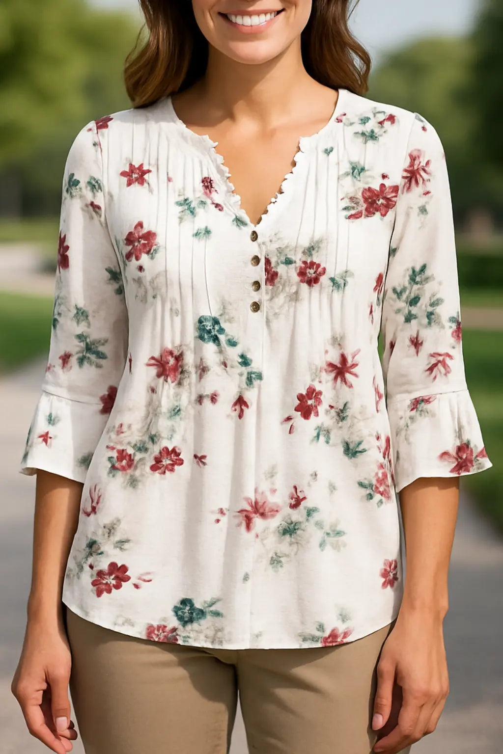 Dames Elegant Gedrukte Blouse, Casual Lange Mouwen Stijlvol Overhemd Top | VIQA VIQA© NEDERLANDWit / 2XL