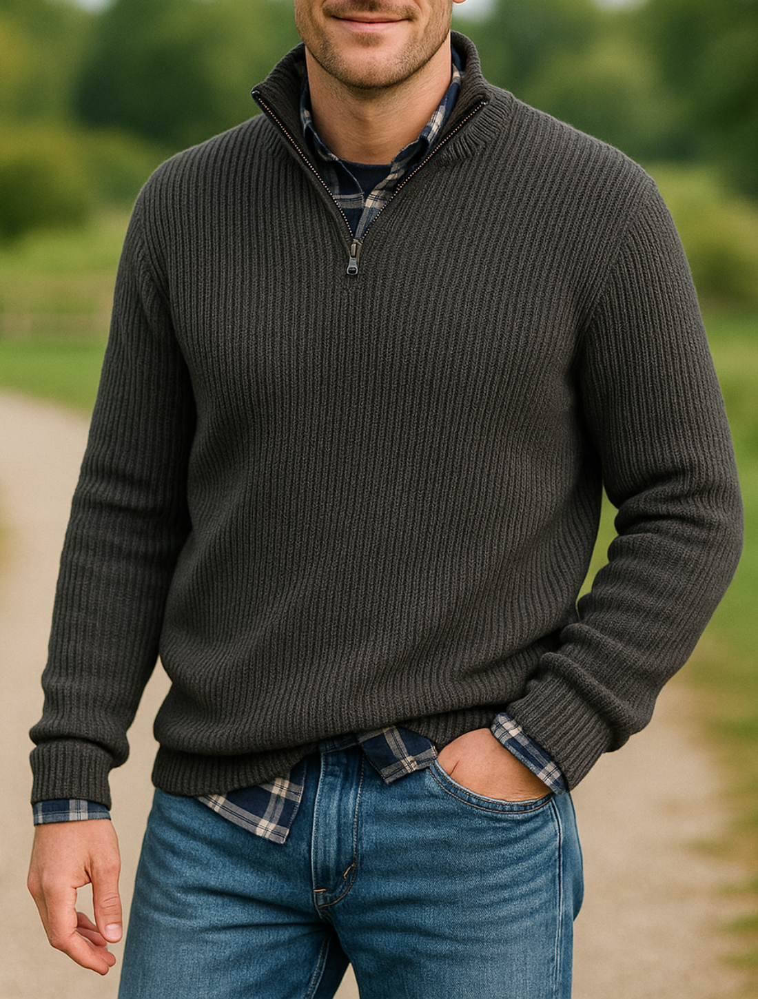 Heren V-hals Halve Rits Trui, Casual Losse Gebreide Pullover voor Herfst Winter Outdoor Werk | VIQA VIQA© NEDERLAND