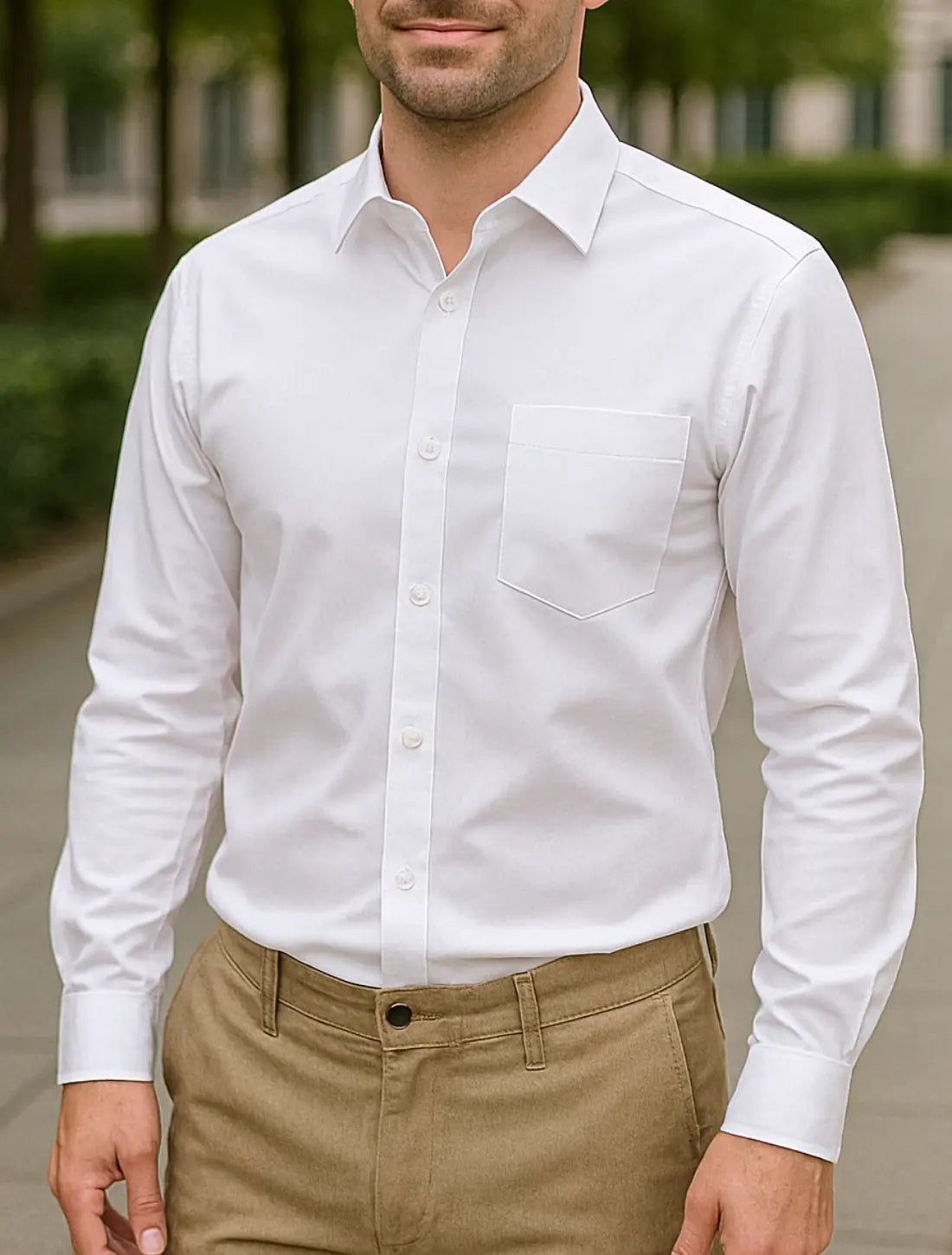 Heren Zomer Overhemd, Slanke Lange Mouwen Formele Zakelijke Casual, Effen Kleur Strijkvrij | VIQA VIQA© NEDERLANDWit / 2XL