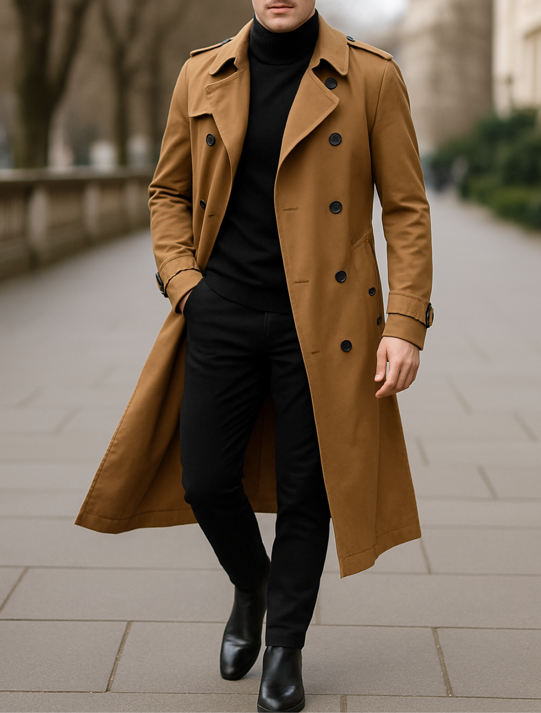 Heren Lange Trenchcoat, Overjas, Effen Kleur Casual Windjack | VIQA VIQA© NEDERLAND