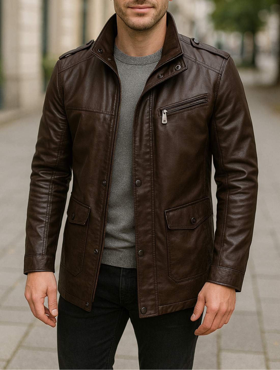 Heren Lange Leren Jas, Vintage Stijl Herfst Winterjas Met Zakken, Casual Warme Parka | VIQA VIQA© NEDERLAND