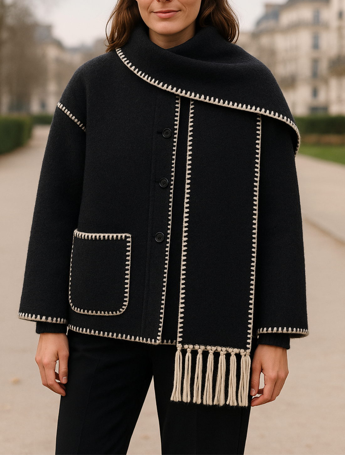 Dames Wollen Jas Met Sjaal Met Kwastjes, Dikke, Losse Pasvorm, Herfst- En Winter Mode | VIQA VIQA© NEDERLAND