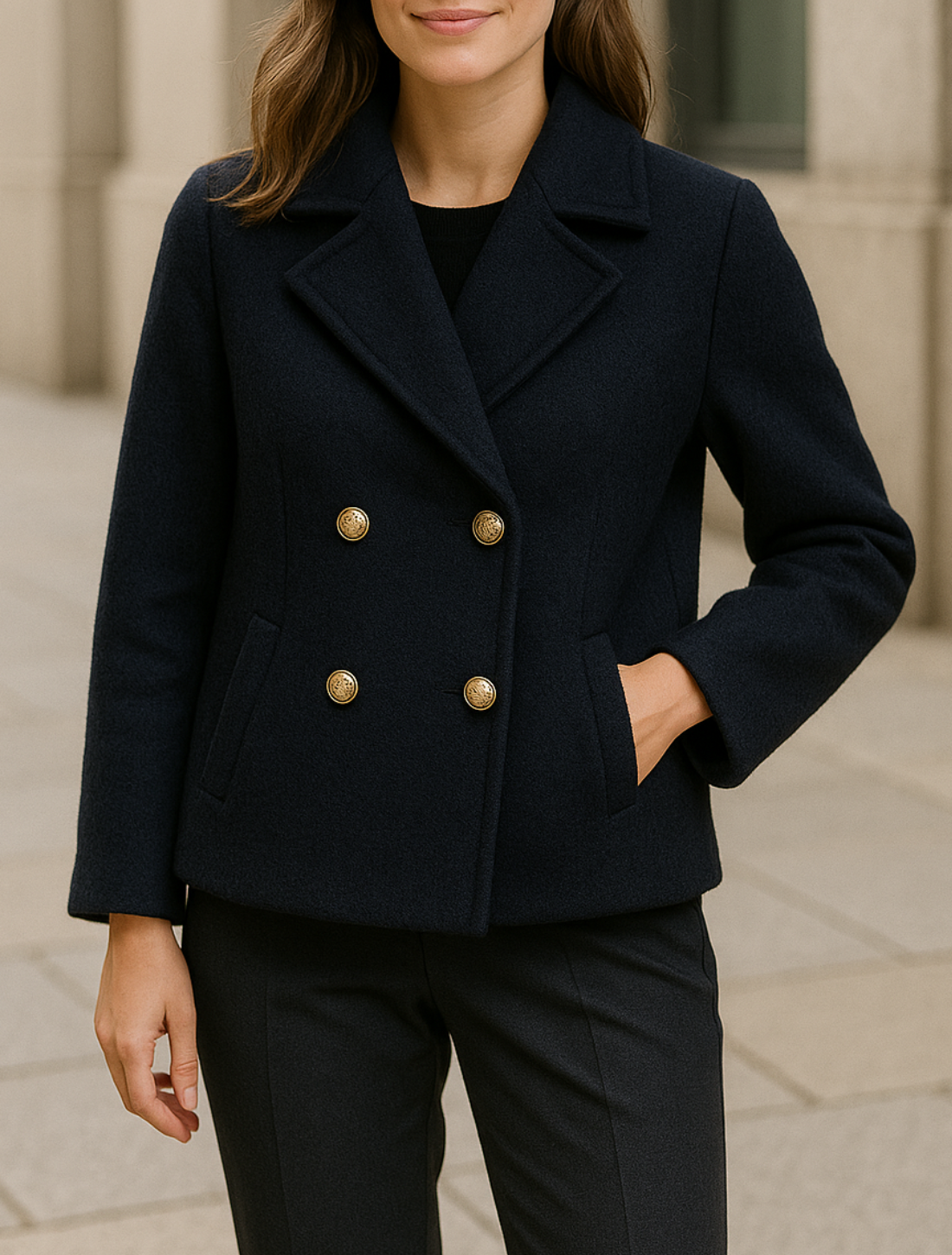 Damesjas Met Parelmoeren Knopen, Double-Breasted, Frans Ontwerp, Herfstmode | VIQA VIQA© NEDERLAND