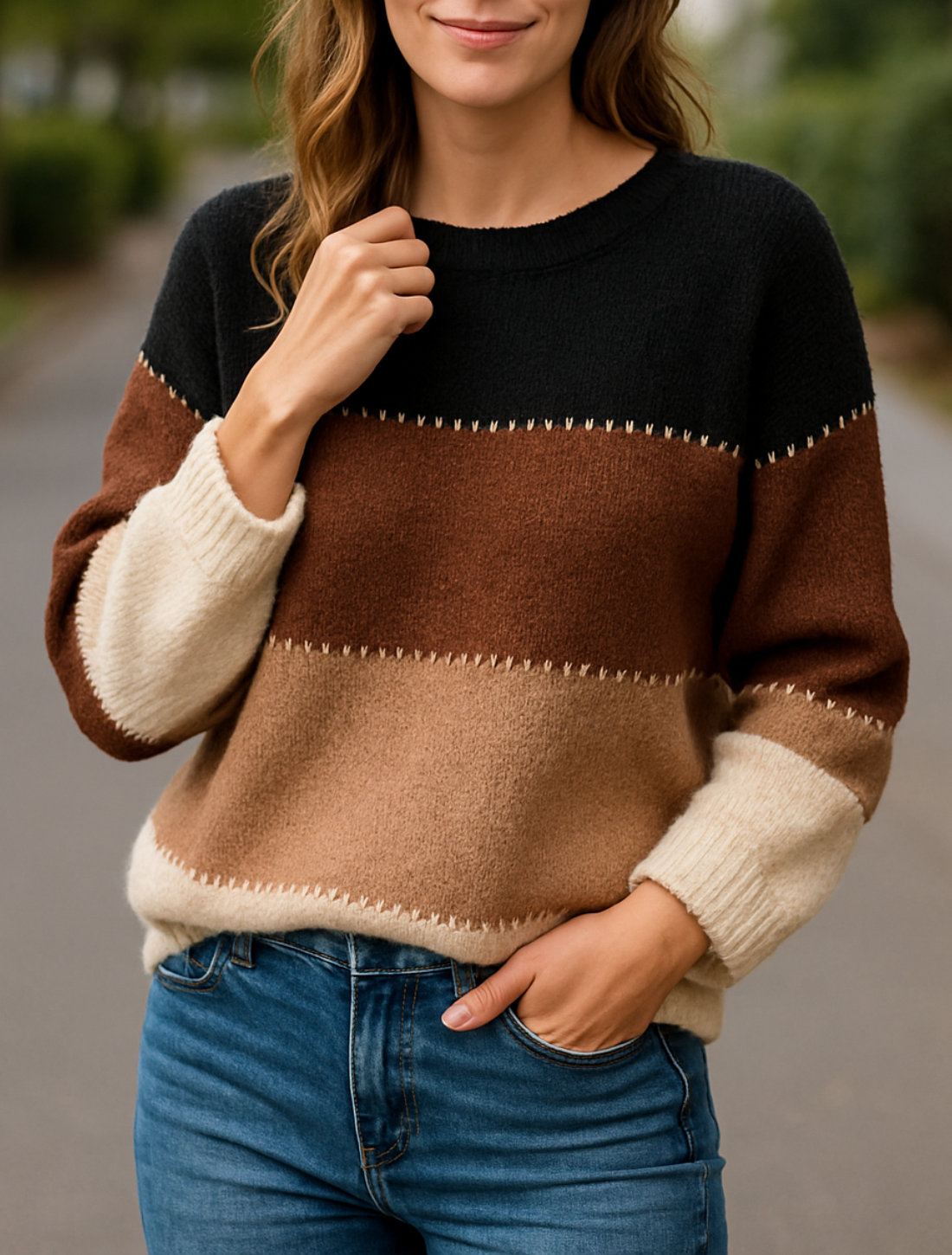 Gestreepte Trui, Los Gebreide Lange Mouwen Ronde Hals, Casual Herfst Winter Trui | VIQA VIQA© NEDERLAND