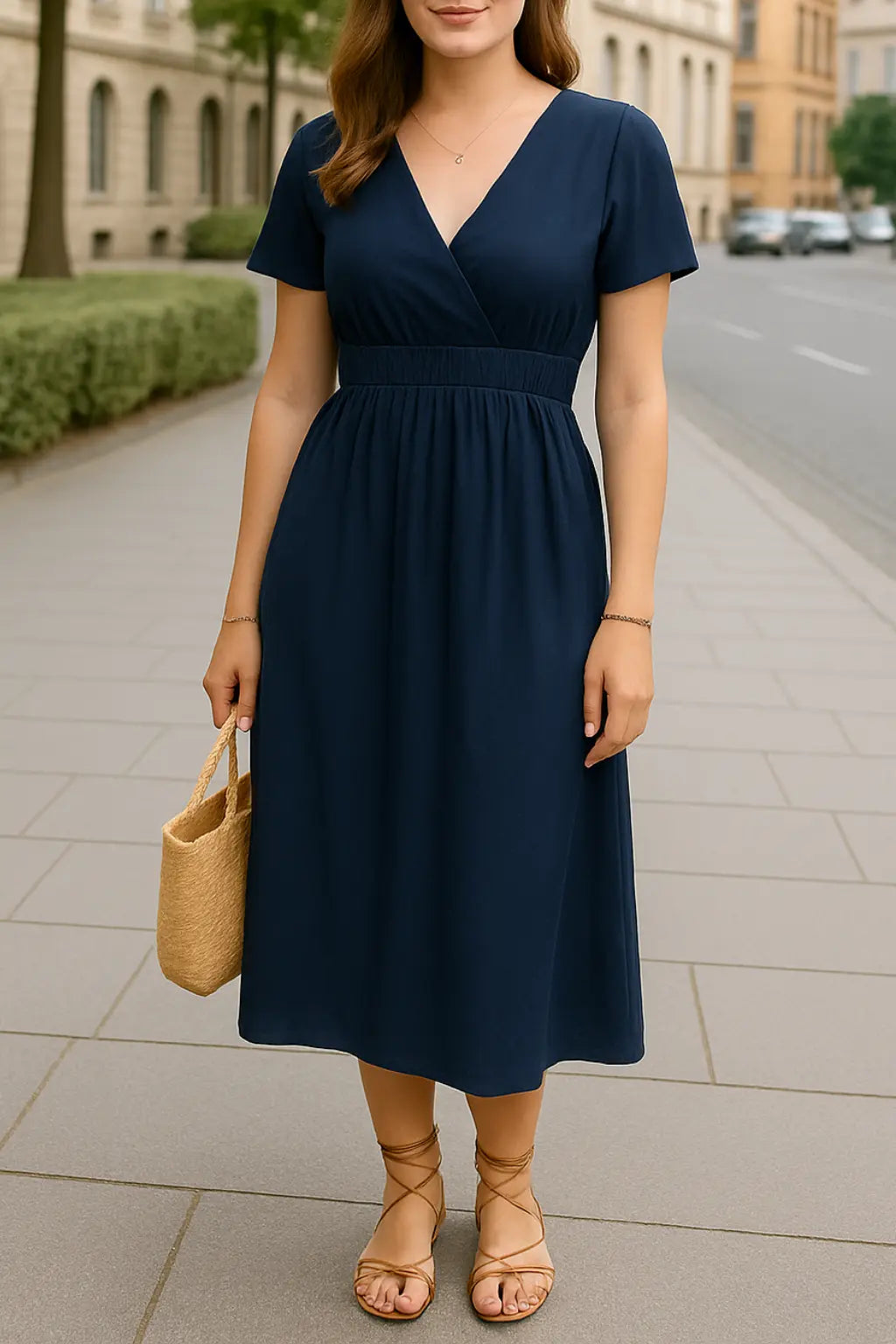 Dames Elegante Maxi Jurk, V-Hals Korte Mouw Effen Zomer Lange Strand Jurk | VIQA VIQA© NEDERLANDBlauw / 2XL