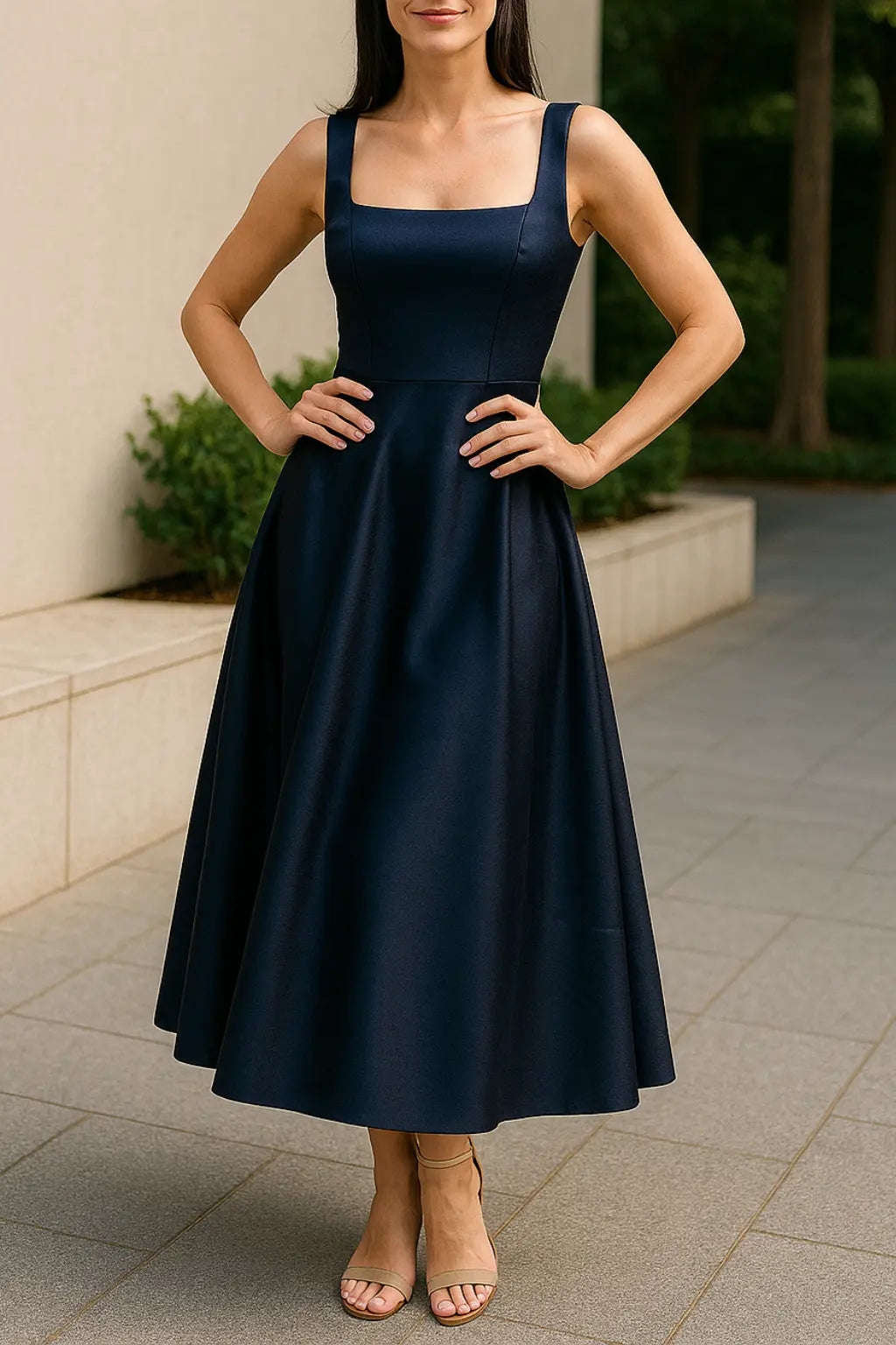 Dames Mouwloze A-Line Jurk, Vierkante Hals Hoge Taille Zomerfeest Cocktail Jurk | VIQA VIQA© NEDERLANDBlauw / 2XL