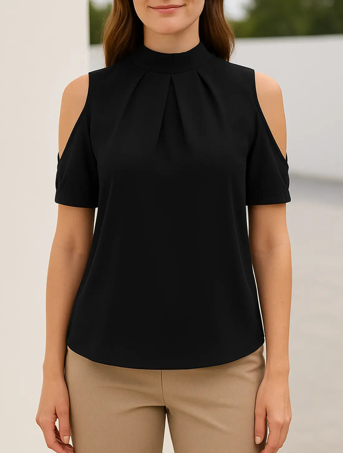 Dames Blouse Off-Shouder, Zomer Casual Korte Mouw Top, Zwart Elegant Kantoor Shirt | VIQA VIQA© NEDERLANDZwart-2XL