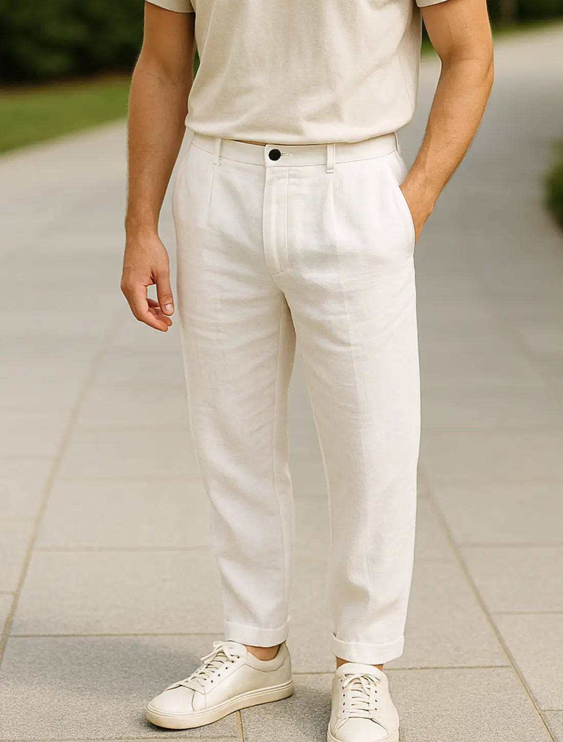 Rechte Broek Voor Heren, Casual Losvallende Broek, Ademend Voor Dagelijks Gebruik Met Zakken | VIQA VIQA© NEDERLANDWit-2XL