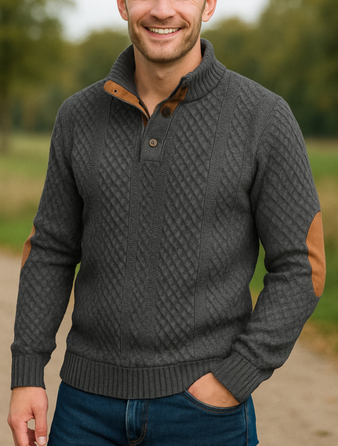 Heren Jacquard Gebreide Trui, Staande Kraag Button-Down, Lange Mouwen Casual Top | VIQA VIQA© NEDERLAND
