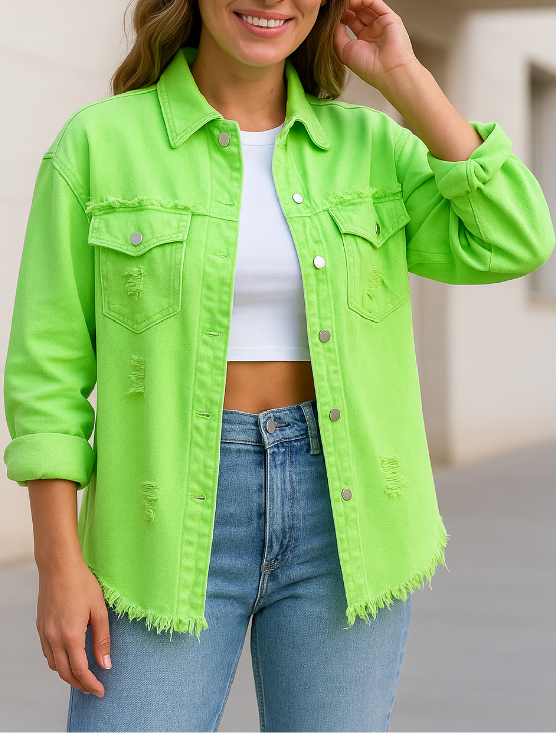 Spijkerjasje Voor Dames, Los Casual Jeancoat Met Onafgewerkte Randen En Distressed Gaten | VIQA VIQA© NEDERLAND