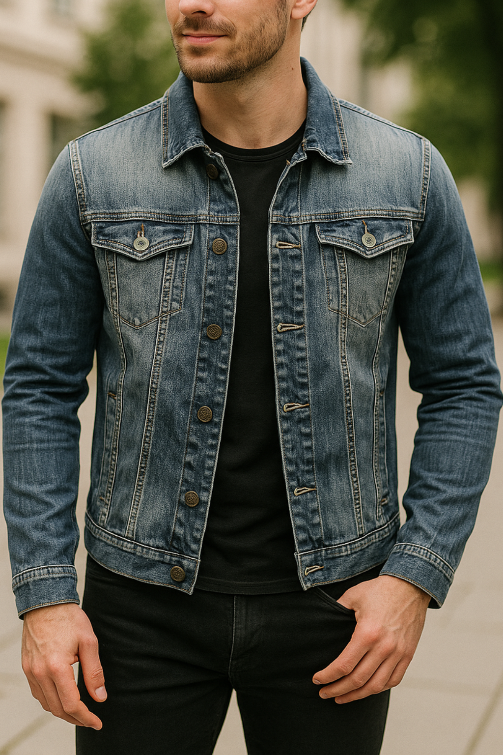 Heren spijkerjasje, slim fit casual revers retro motorjas | VIQA VIQA© NEDERLAND