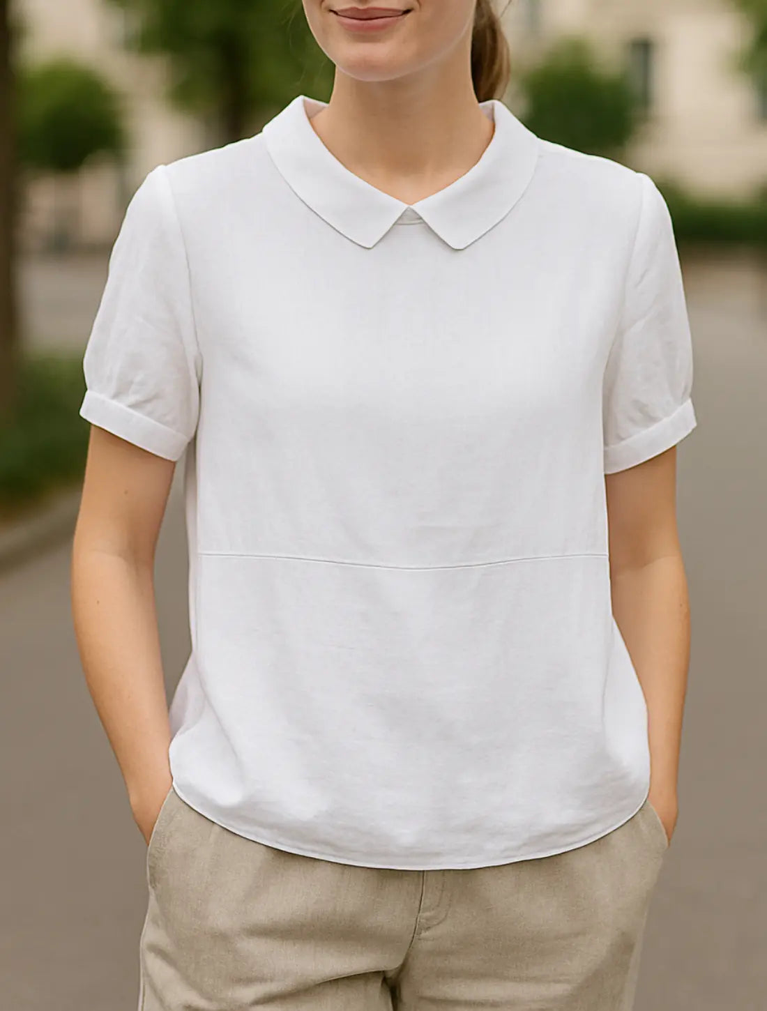 Dames Casual Blouse, Korte Mouwen Revers Pullover Shirt, Effen Kleur Top | VIQA VIQA© NEDERLANDWit-2XL