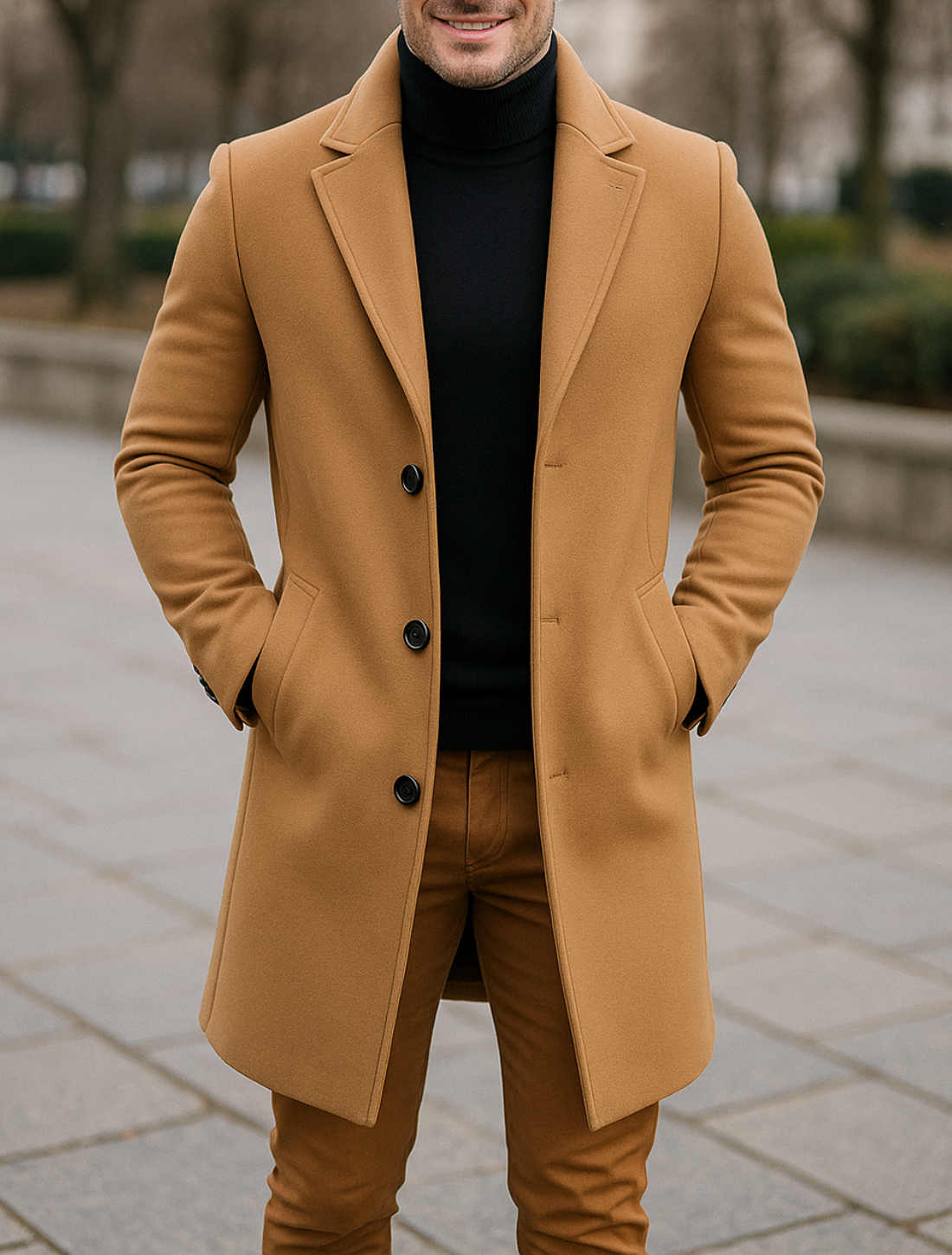 Heren trenchcoat, lange mouwen, enkele knoopsluiting, klassieke herfst- en winterjas | VIQA VIQA© NEDERLAND