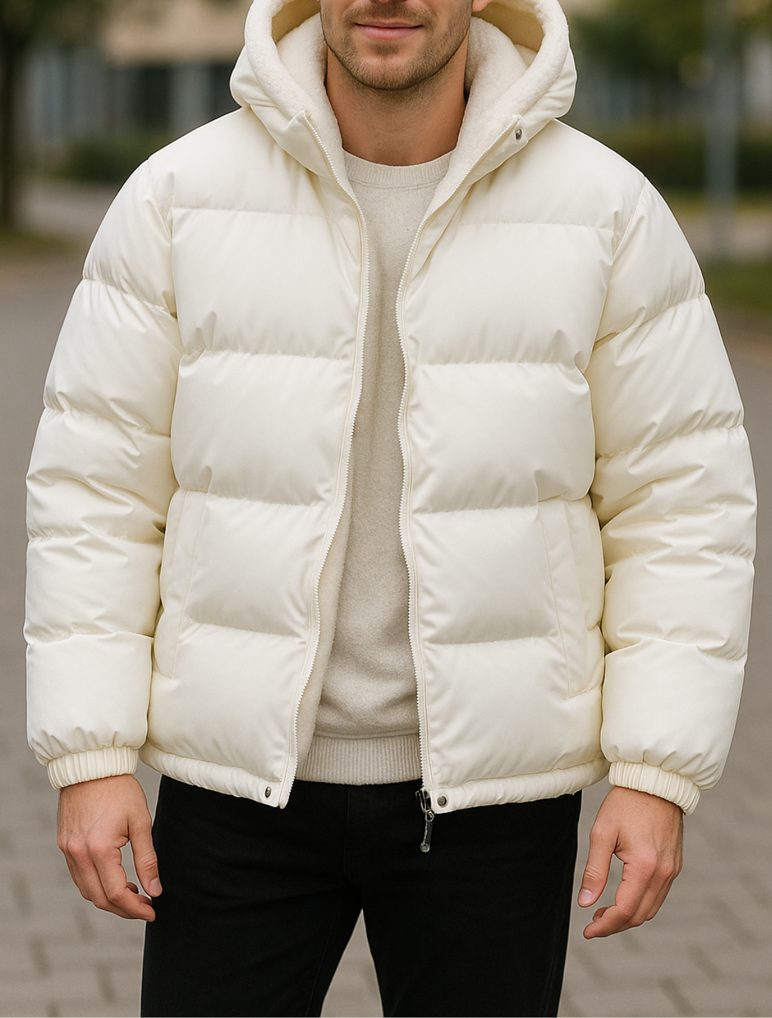 Katoenen gewatteerde herenjas met capuchon van lamswol, dik gevoerde winterjas, modieuze tweedelige stijl | VIQA VIQA© NEDERLAND