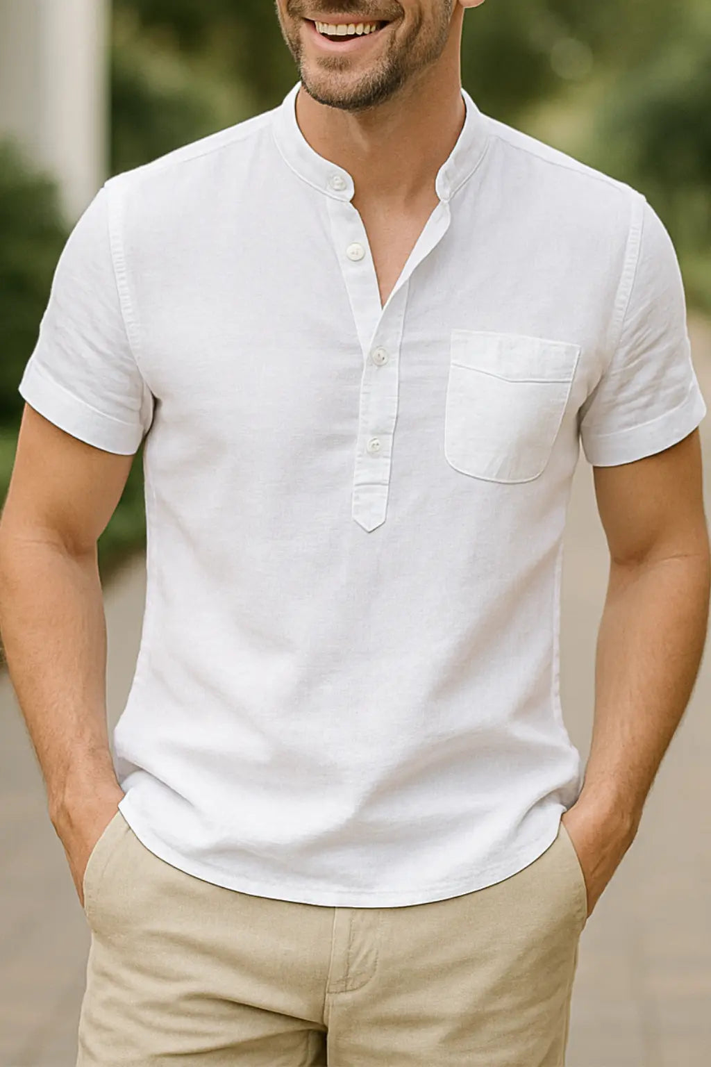 Heren Zomer Linnen T-Shirt, Korte Mouw Ademend Casual Shirt, Lichtgewicht Dagelijks Dragen | VIQA VIQA© NEDERLANDWit / 2XL