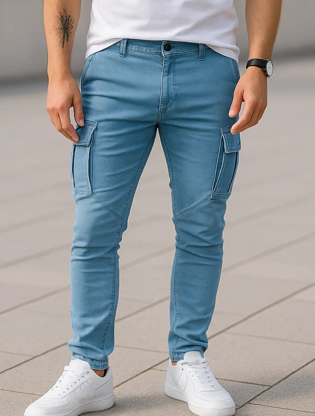Heren Denim Cargo Jeans, Slim Fit Elastische Midden Taille Meerdere Zakken Casual Streetwear Broek | VIQA VIQA© NEDERLAND