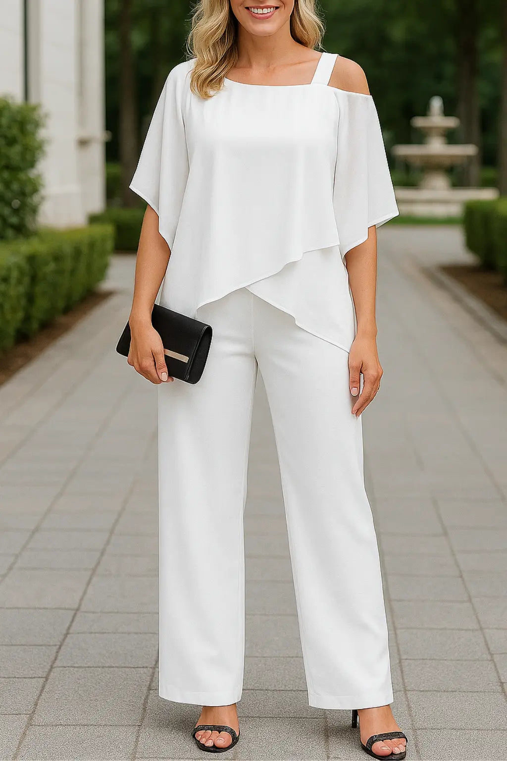 Tweedelige Damesset, Vleermuismouwtop En Broek, Elegante Casual Feestoutfit | VIQA VIQA© NEDERLANDWit-2XL