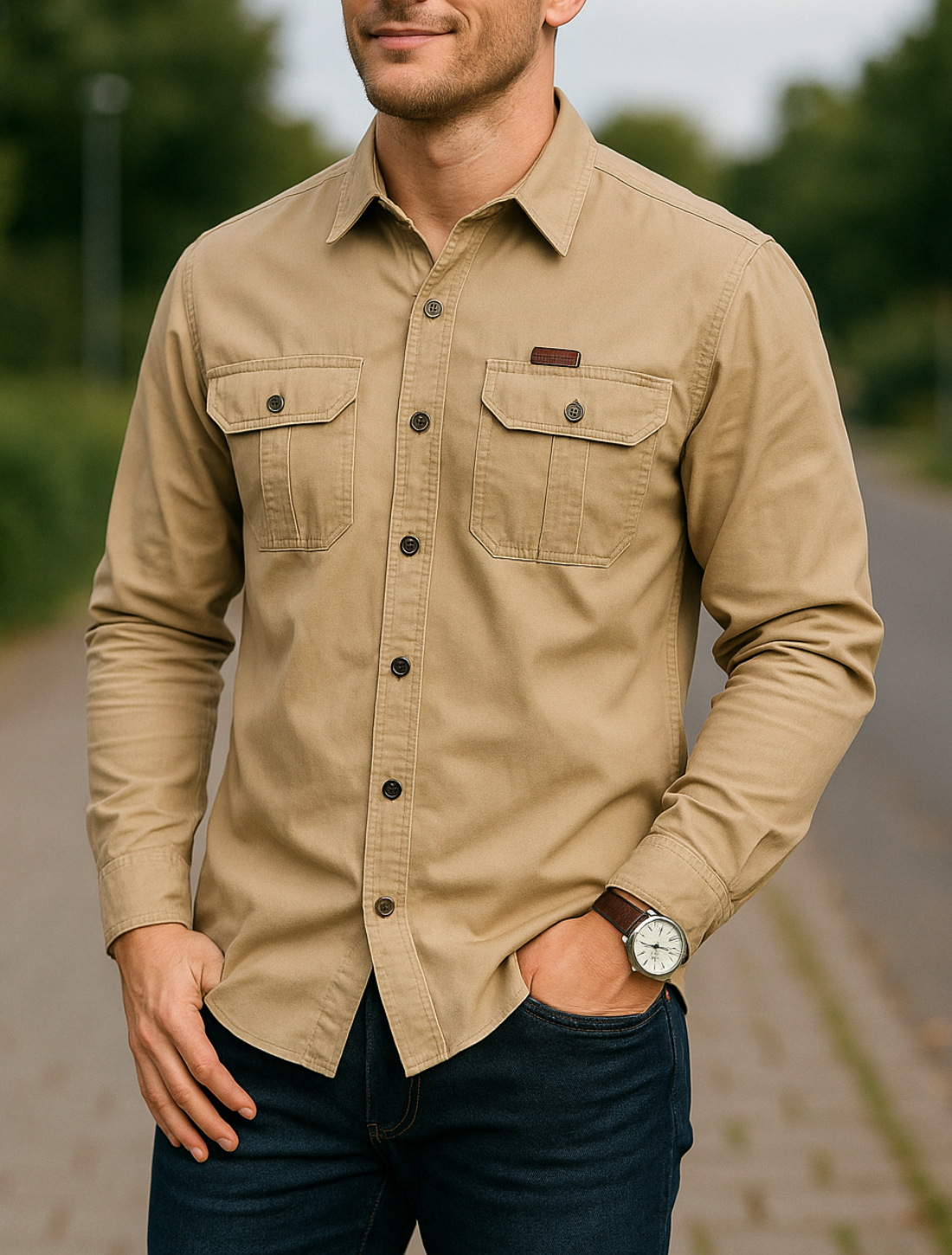 Heren Cargo Shirt, Lange Mouwen, Meerdere Zakken Tactisch Casual Shirt Met Revers | VIQA VIQA© NEDERLAND