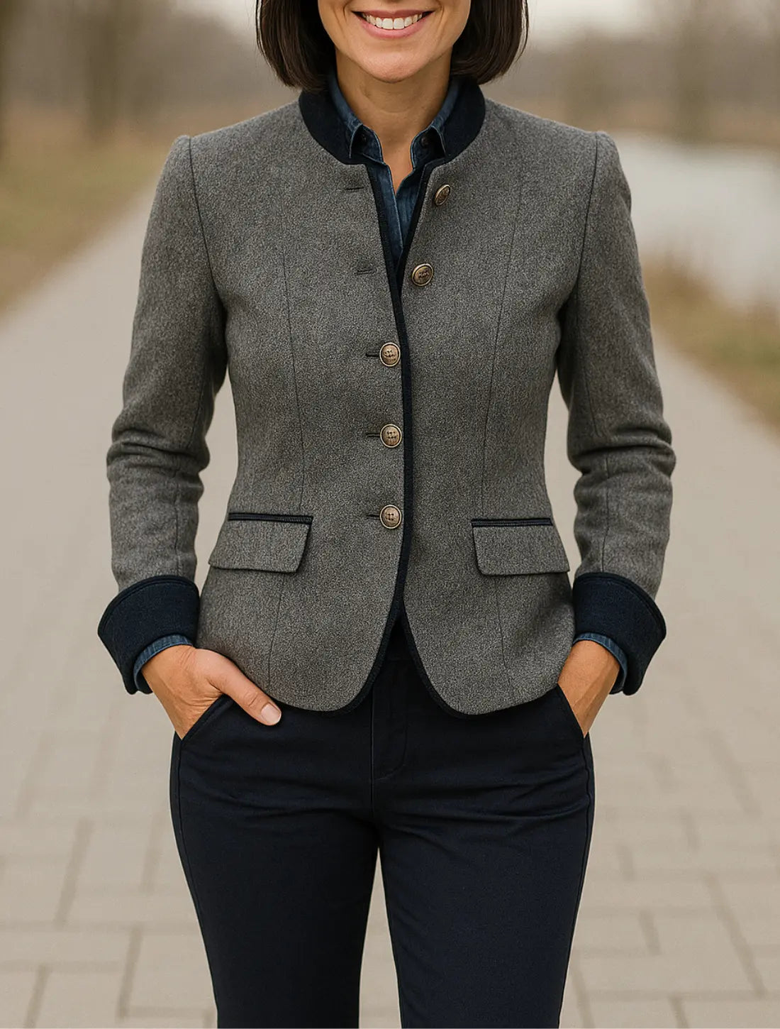 Winterjas Voor Dames, Slim Pasvorm Jasje Met Rechte Kraag, Elegante Casual Winterjas Met Rechte Kraag | VIQA VIQA© NEDERLANDGrijs / 2XL