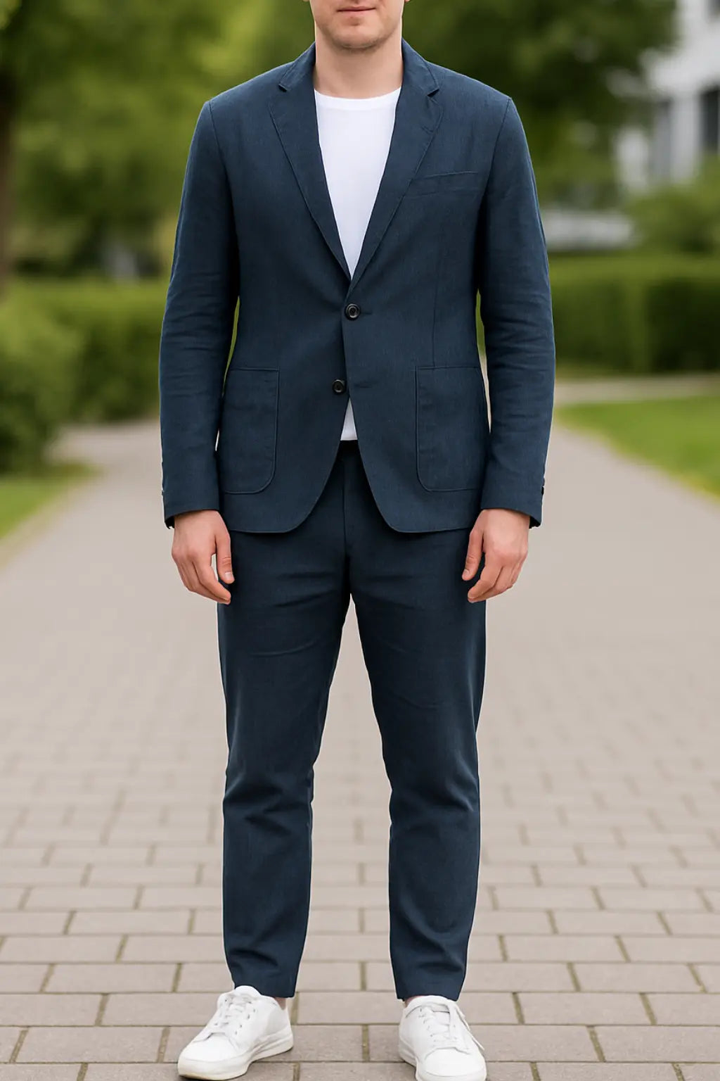 Zomerpak Voor Heren, Slim Pasvorm Blazer En Pantalon, 2-Delige Set, Lichtgewicht Zakelijke Kleding | VIQA VIQA© NEDERLANDBlauw / 2XL