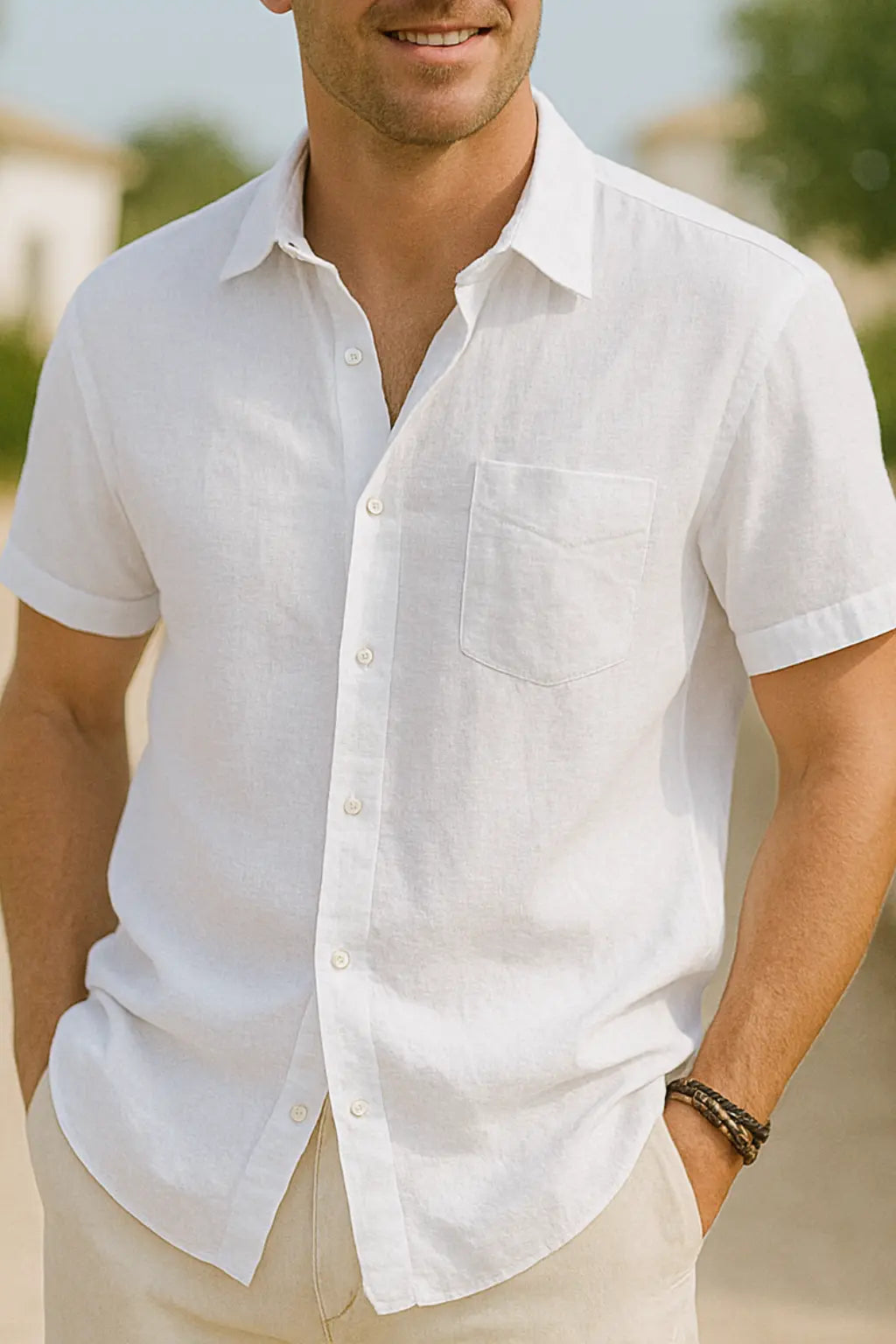 Heren Katoen Korte Mouw Shirt, Zomer Casual Effen Kleur Top | VIQA VIQA© NEDERLANDWit / 2XL