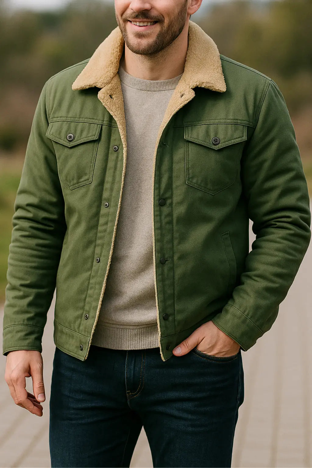 Heren Winterjas, Dikke Fluwelen Voering, Effen Kleur, Revers, Buitenkleding Met Zakken | VIQA VIQA© NEDERLANDGroen / 2XL