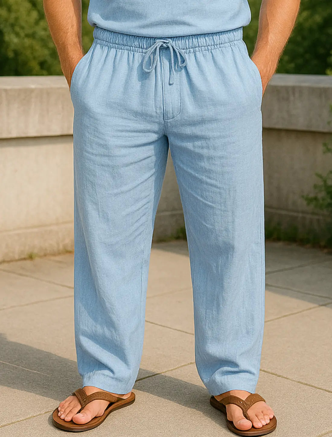 Heren Zomerbroek, Effen Kleur Katoenmix Casual Lange Broek, Los Ademend Strandgoed | VIQA VIQA© NEDERLANDBlauw / 2XL