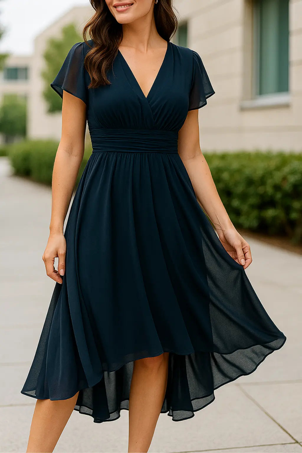 Dames Lange Zomerjurk, Chiffon V-Hals Hoge Taille Los Fit Maxi Dress, Elegant Fashion | VIQA VIQA© NEDERLANDBlauw / 2XL