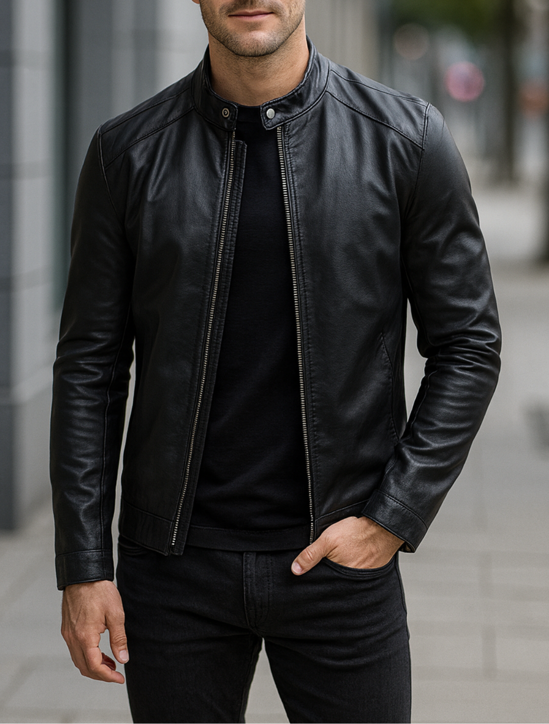 Slim Pasvorm Leren Jas Voor Heren, Motorjas Met Opstaande Kraag, Herfst En Winter Casual Mode | VIQA VIQA© NEDERLAND