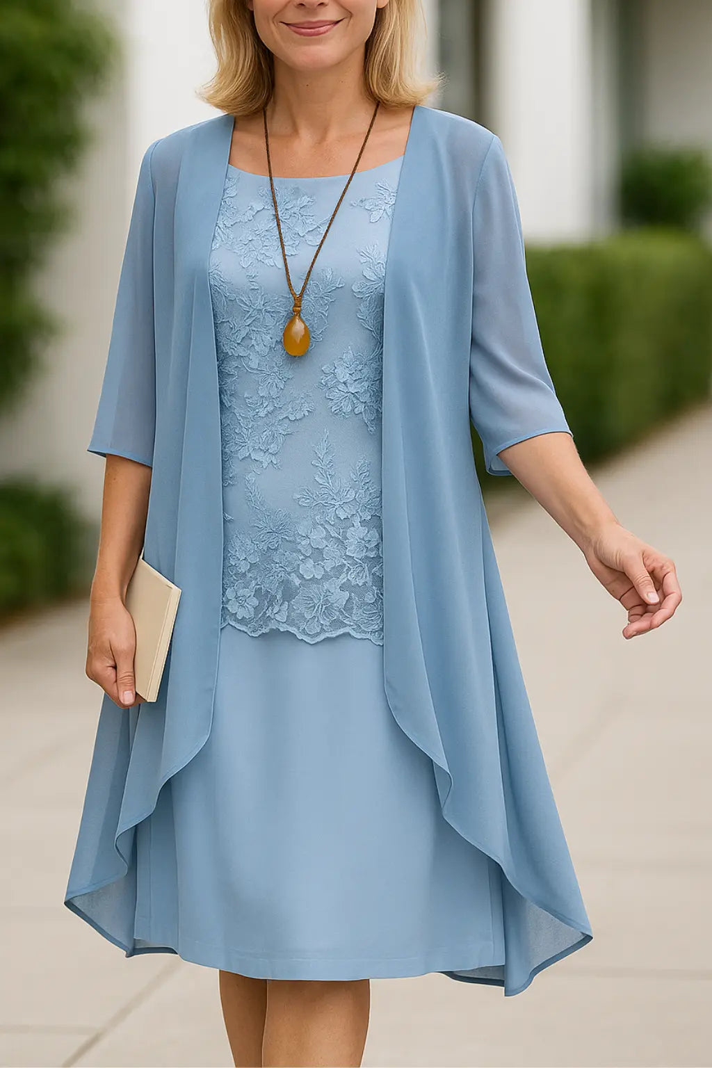 Dames 2-Delige Midi-Jurkenset, Bloemenjurk Zonder Mouwen Met Lang Vest, Outfit Voor Bruiloftsgasten | VIQA VIQA© NEDERLANDBlauw / 2XL