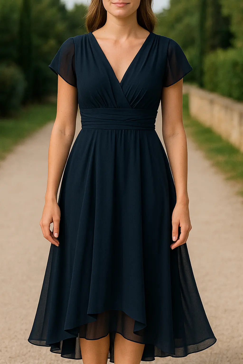 Dames Zomer Chiffon Maxi Jurk, V-Hals Hoge Taille Los Fit, Lichtgewicht Elegante Lange Jurk | VIQA VIQA© NEDERLANDBlauw / 2XL