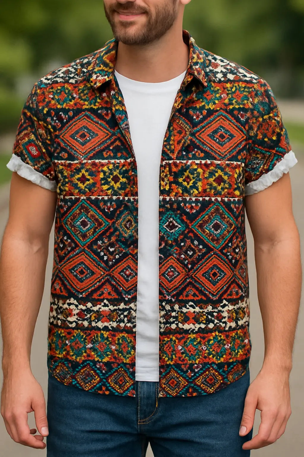 Heren Zomer Overhemd, Etnische Stijl Korte Mouwen Casual Loszittend Ademend Hawaiiaans Overhemd | VIQA VIQA© NEDERLANDStijl-1 / 2XL